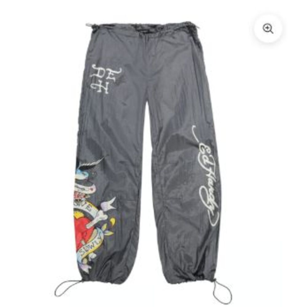 NWT Ed Hardy LKS (Love Kills Slowly) Skull Nylon Parachute Pants size medium